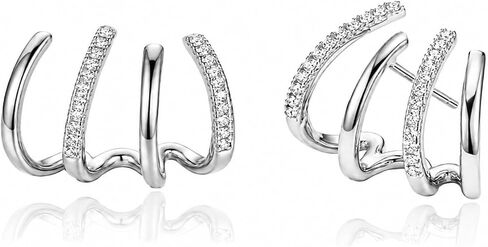 PANSHI Sterling Silver Post Earrings Silver Hoop Earrings for Women Trendy Stud Huggie Claw Earrings Cuff Hypoallergenic Jewelry Gifts in Kuwait