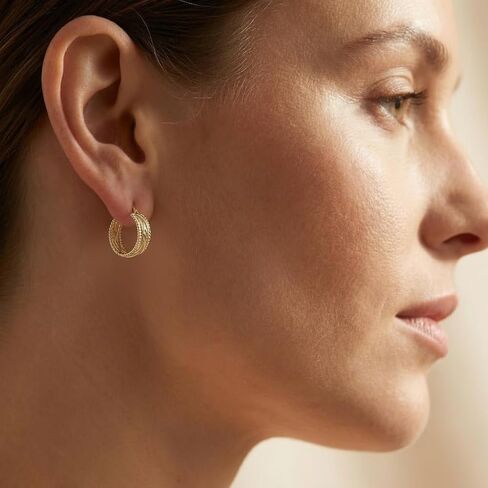 14k Yellow Gold Twisted Braided Hoop Earrings for Women, Textured Beaded Huggie Earrings, Hypoallergenic Minimalist Statement Jewelry 23.3mm*9mm in Saudi Arabia