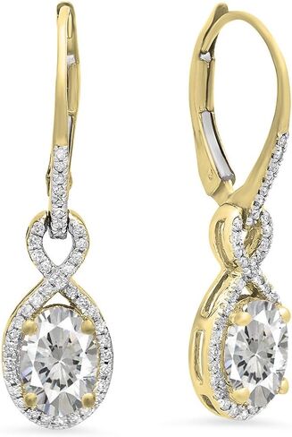 Dazzlingrock Collection 7X5mm Each Oval Lab Created Gemstone & Round Natural Diamond Dangling Drop Earrings, 14K Yellow Real Solid Gold in Kuwait