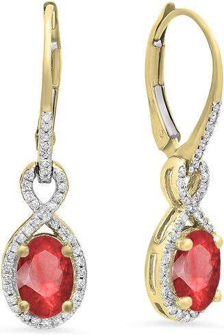 Dazzlingrock Collection 7X5mm Each Oval Lab Created Gemstone & Round Natural Diamond Dangling Drop Earrings, 14K Yellow Real Solid Gold in Kuwait