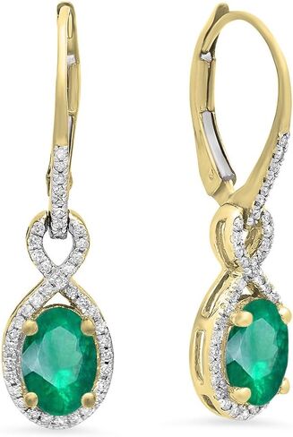 Dazzlingrock Collection 7X5mm Each Oval Lab Created Gemstone & Round Natural Diamond Dangling Drop Earrings, 14K Yellow Real Solid Gold in Kuwait