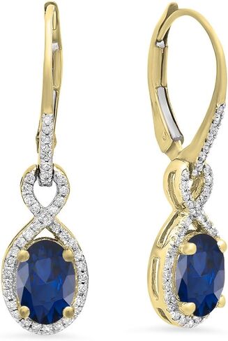 Dazzlingrock Collection 7X5mm Each Oval Lab Created Gemstone & Round Natural Diamond Dangling Drop Earrings, 14K Yellow Real Solid Gold in Kuwait