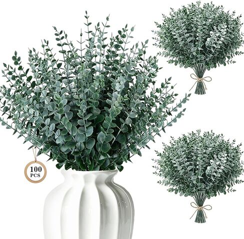 100pcs Eucalyptus Stems Artificial Eucalyptus Leaves Stems,Fake Eucalyptus Plants Real Touch Faux Eucalyptus garland for Office Flowers Bouquet, Table centerpieces,Wedding,Garden Decoration,Home Decor in Saudi Arabia