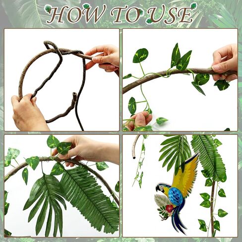 110Pcs Safari Jungle Theme Party Decorations Include 100Pcs Tropical Rainforest Leaves 20Ft Artificial Rattan Greenery Birds Honeycomb Cutouts for Indoor Outdoor Forest Garden Party in Saudi Arabia