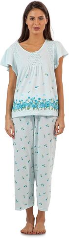 Casual Nights Women's Short Sleeve Top with Capri Pants Pjs Floral Border Capri Pajama Set in Kuwait