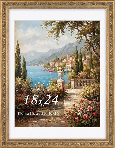Golden State Art 16x20 Picture Frame with Plexiglass, Ornate Picture Frames for Wall Display, 12x16 Photo With Mat or 16x20 without Mat for Antique Decor in Kuwait