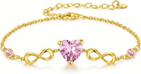 14K Gold Infinity Birthstone Bracelets for Women, Infinity Love Heart Birthstone Link Bracelets for Women, 14K Gold Plated Jewelry Birthday Gifts for Wife Girlfriend Mom, 7+2 Inch in Saudi Arabia