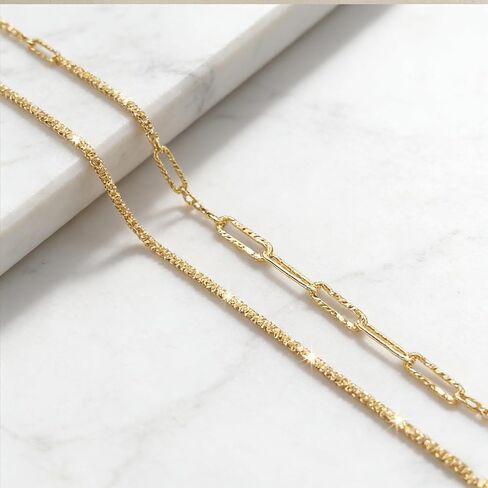 Women's 2PCS 14K Gold Plated 925 Sterling Silver Bracelet Set Paperclip Chain & Sparkle Multi-Layer Design Trendy Stackable Jewelry for Party, Daily Wear & Gifting in Kuwait