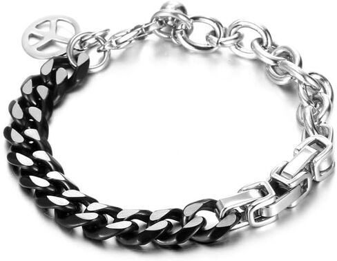 8 Inch Hip-Hop Silver Bracelets for Woman Chain Patchwork Bracelet Stainless Steel Cuban Link Chain Bracelets for Man and Woman for Birthday Graduation Jewelry Gifts, Adjustable Cuban Bracelets in Saudi Arabia