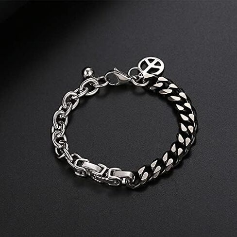 8 Inch Hip-Hop Silver Bracelets for Woman Chain Patchwork Bracelet Stainless Steel Cuban Link Chain Bracelets for Man and Woman for Birthday Graduation Jewelry Gifts, Adjustable Cuban Bracelets in Saudi Arabia