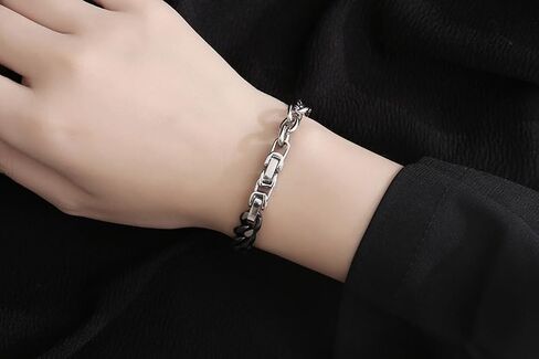 8 Inch Hip-Hop Silver Bracelets for Woman Chain Patchwork Bracelet Stainless Steel Cuban Link Chain Bracelets for Man and Woman for Birthday Graduation Jewelry Gifts, Adjustable Cuban Bracelets in Saudi Arabia