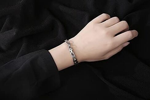 8 Inch Hip-Hop Silver Bracelets for Woman Chain Patchwork Bracelet Stainless Steel Cuban Link Chain Bracelets for Man and Woman for Birthday Graduation Jewelry Gifts, Adjustable Cuban Bracelets in Saudi Arabia