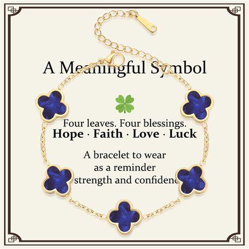 18K Gold Plated Clover Bracelet for Women, Adjustable Double Sided Four Leaf Flower Bracelet, Meaningful Jewelry Gift for Friend, Sister, Mother’s Day, Birthday, with Clover Reminder Card in Saudi Arabia