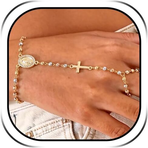 Virgin Mary Rosary Bracelet for Women Hand Chain Bracelet Gold Silver Virgin Mary Cross Ring Bracelets Non Tarnish Dainty Jewelry Trendy Religious Rosary Colorful Beads Hand Bracelets Gift for Women in Saudi Arabia