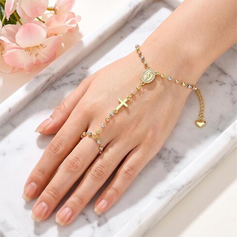 Virgin Mary Rosary Bracelet for Women Hand Chain Bracelet Gold Silver Virgin Mary Cross Ring Bracelets Non Tarnish Dainty Jewelry Trendy Religious Rosary Colorful Beads Hand Bracelets Gift for Women in Saudi Arabia