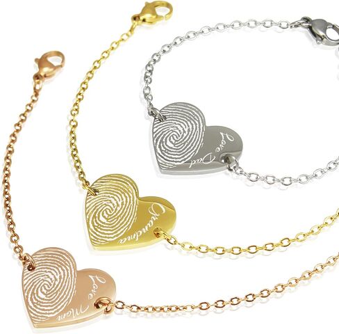 Personalized Engraved Fingerprint Heart Bracelet Stainless Steel Linked Chain Jewelry Memorized Gift in Saudi Arabia