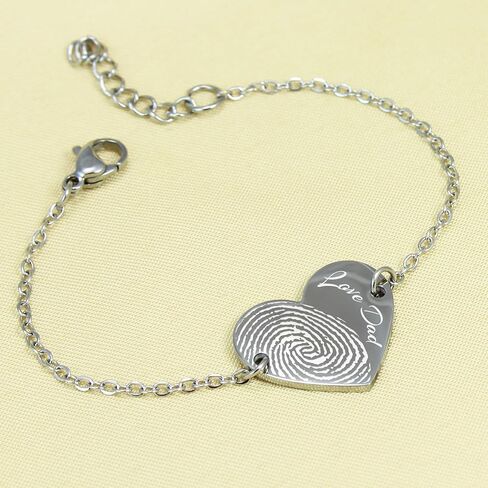 Personalized Engraved Fingerprint Heart Bracelet Stainless Steel Linked Chain Jewelry Memorized Gift in Saudi Arabia