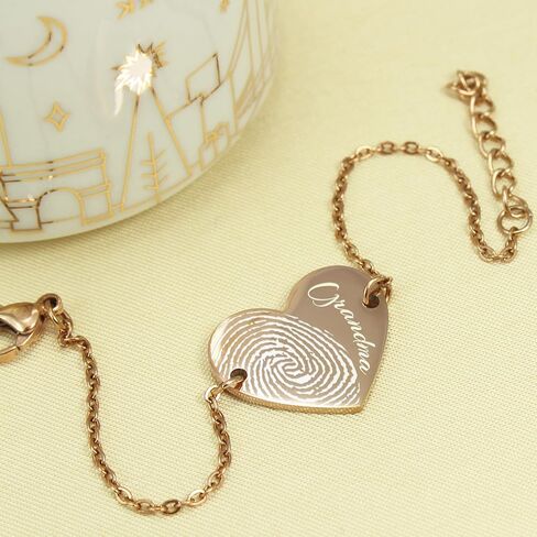 Personalized Engraved Fingerprint Heart Bracelet Stainless Steel Linked Chain Jewelry Memorized Gift in Saudi Arabia