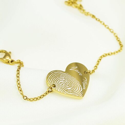 Personalized Engraved Fingerprint Heart Bracelet Stainless Steel Linked Chain Jewelry Memorized Gift in Saudi Arabia