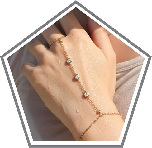 Gold Hand Chain for Women Trendy,18K PVD Gold Stainless Steel Cable Link Chain Bracelet Non Tarnish,Ring Bracelet Hand Chain Adjustable Wrist to Finger Jewelry in Saudi Arabia