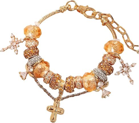Gold Angel Flower Cross Bracelet, Casual Bead Bracelet Jewelry For Beach Vacation Birthday Gift, Small Grand Slam Style, Unique Charm in Saudi Arabia