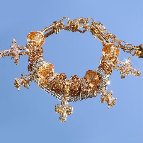 Gold Angel Flower Cross Bracelet, Casual Bead Bracelet Jewelry For Beach Vacation Birthday Gift, Small Grand Slam Style, Unique Charm in Saudi Arabia