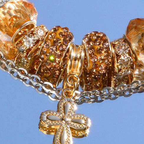 Gold Angel Flower Cross Bracelet, Casual Bead Bracelet Jewelry For Beach Vacation Birthday Gift, Small Grand Slam Style, Unique Charm in Saudi Arabia