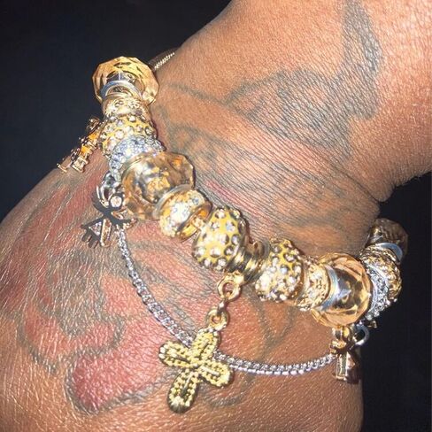 Gold Angel Flower Cross Bracelet, Casual Bead Bracelet Jewelry For Beach Vacation Birthday Gift, Small Grand Slam Style, Unique Charm in Saudi Arabia