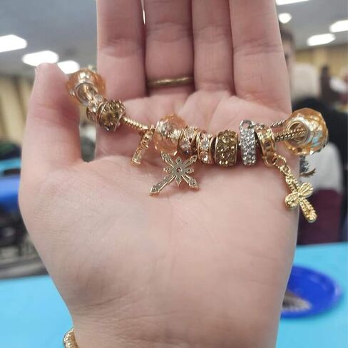 Gold Angel Flower Cross Bracelet, Casual Bead Bracelet Jewelry For Beach Vacation Birthday Gift, Small Grand Slam Style, Unique Charm in Saudi Arabia