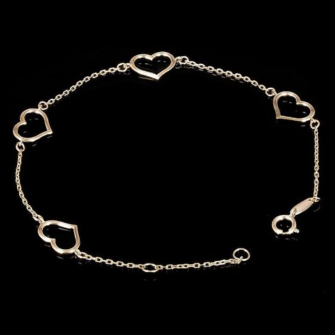 Italian 14k Yellow Gold Heart Link Chain Anklet/Bracelet 7" - 10" in Kuwait