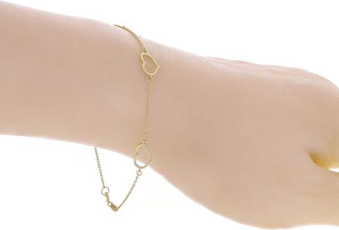 Italian 14k Yellow Gold Heart Link Chain Anklet/Bracelet 7" - 10" in Kuwait