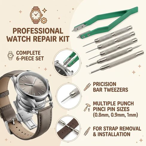6 PCS Green Spring Bar Tool, Watch Band Tool Set, Professional Watch Spring Bar Tool for Strap Removal and Installation (1mm/0.9mm/0.8mm/Single Head/Double-Headed) in Saudi Arabia