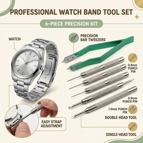 6 PCS Green Spring Bar Tool, Watch Band Tool Set, Professional Watch Spring Bar Tool for Strap Removal and Installation (1mm/0.9mm/0.8mm/Single Head/Double-Headed) in Saudi Arabia