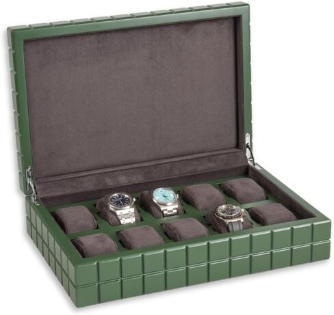 Bey-Berk Bogota Cube Watch Case (Green), Holds 10 Large Watches, Square Storage Box with Soft Lining and Magnetic Closure in Saudi Arabia