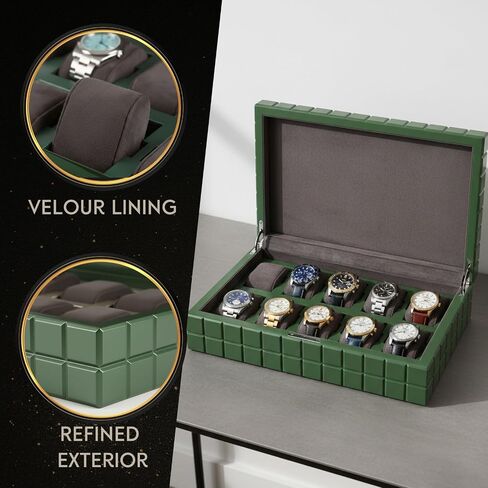 Bey-Berk Bogota Cube Watch Case (Green), Holds 10 Large Watches, Square Storage Box with Soft Lining and Magnetic Closure in Saudi Arabia