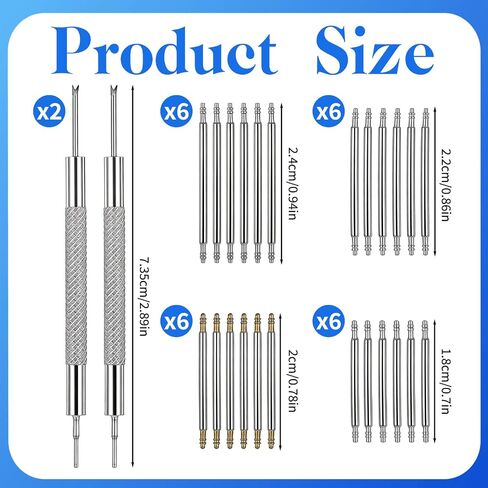 26 Packs Watch Band Pins Replacement Kit, 4 Sizes 18/20/22/24mm Watch Strap Pins, 1.3mm Diameter Heavy Duty Watch Pin with Spring Bar Removal Tool, Adjustment Tool for Watch Bracelet Repairing in Saudi Arabia