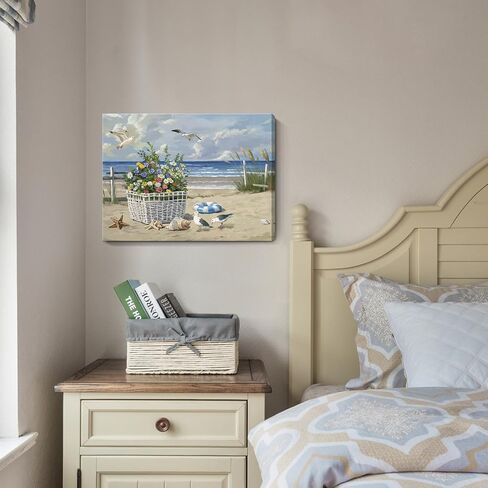 ARTZON Beach Wall Art Decor – Coastal Blue Ocean Seascape Canvas Print, Birds Seagulls Tropical Flowers Modern Landscape Picture for Bathroom or Bedroom Relaxing Summer Sea Scene Artwork 16x12 inch in Saudi Arabia