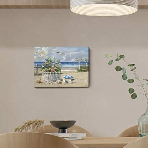 ARTZON Beach Wall Art Decor – Coastal Blue Ocean Seascape Canvas Print, Birds Seagulls Tropical Flowers Modern Landscape Picture for Bathroom or Bedroom Relaxing Summer Sea Scene Artwork 16x12 inch in Saudi Arabia