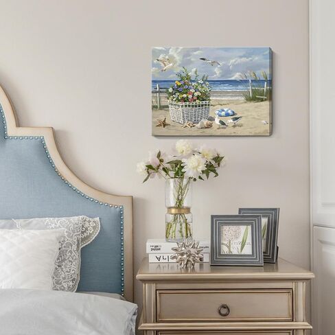 ARTZON Beach Wall Art Decor – Coastal Blue Ocean Seascape Canvas Print, Birds Seagulls Tropical Flowers Modern Landscape Picture for Bathroom or Bedroom Relaxing Summer Sea Scene Artwork 16x12 inch in Saudi Arabia