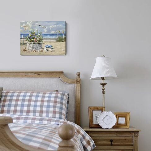 ARTZON Beach Wall Art Decor – Coastal Blue Ocean Seascape Canvas Print, Birds Seagulls Tropical Flowers Modern Landscape Picture for Bathroom or Bedroom Relaxing Summer Sea Scene Artwork 16x12 inch in Saudi Arabia