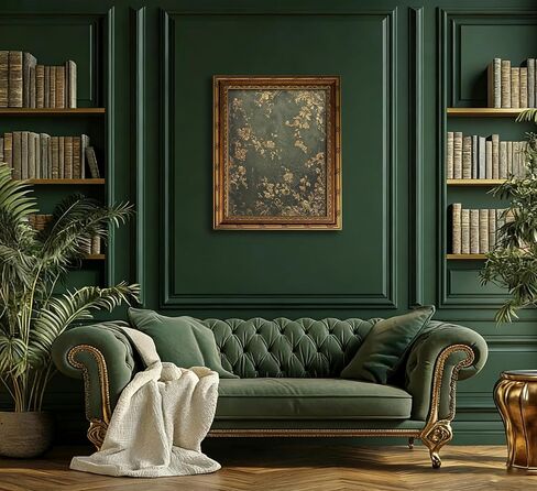 Vexlynora Vintage Gold Framed Dark Green Floral Wall Art - Ornate Gold Flower Canvas luxurious Textured Cottagecore Flower Picture Wall Decor for Living Room Bedroom Farmhouse Home 9X11in in Kuwait