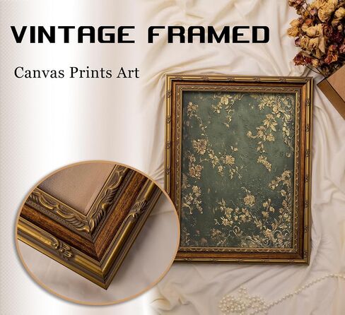 Vexlynora Vintage Gold Framed Dark Green Floral Wall Art - Ornate Gold Flower Canvas luxurious Textured Cottagecore Flower Picture Wall Decor for Living Room Bedroom Farmhouse Home 9X11in in Kuwait