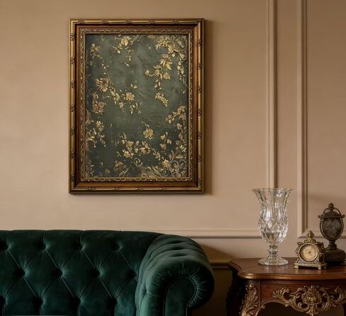 Vexlynora Vintage Gold Framed Dark Green Floral Wall Art - Ornate Gold Flower Canvas luxurious Textured Cottagecore Flower Picture Wall Decor for Living Room Bedroom Farmhouse Home 9X11in in Kuwait