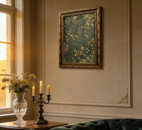 Vexlynora Vintage Gold Framed Dark Green Floral Wall Art - Ornate Gold Flower Canvas luxurious Textured Cottagecore Flower Picture Wall Decor for Living Room Bedroom Farmhouse Home 9X11in in Kuwait