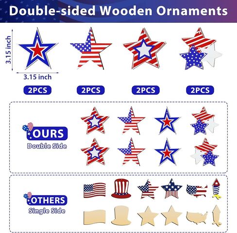 4th of July Decorations, 2 Pack 24 Inch Fourth of July Decorations Patriotic Tree with 8 Wooden Ornaments, USB/Battery Operated Red White Blue Lights Independence Day July 4th Decorations for Home in Saudi Arabia