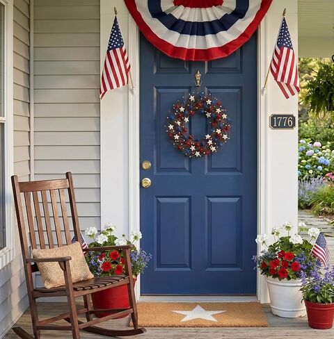 4th of July Decorations Patriotic Picks, 6pcs Artificial Berry Stems White Blue Red Glitter Stars Patriotic Decorations for Independence Day Memorial Day Veterans Decor for Vase Table Centerpieces in Saudi Arabia