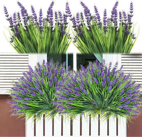24 Bundles Artificial Plants Outdoor – UV Resistant Lavender Plastic Fake Faux Flowers Shrubs for Home Porch Garden Yard Window Box, Faux Flowers for Outdoor Planters in Saudi Arabia