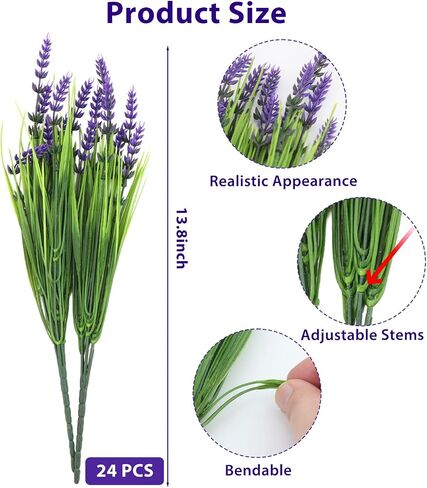 24 Bundles Artificial Plants Outdoor – UV Resistant Lavender Plastic Fake Faux Flowers Shrubs for Home Porch Garden Yard Window Box, Faux Flowers for Outdoor Planters in Saudi Arabia