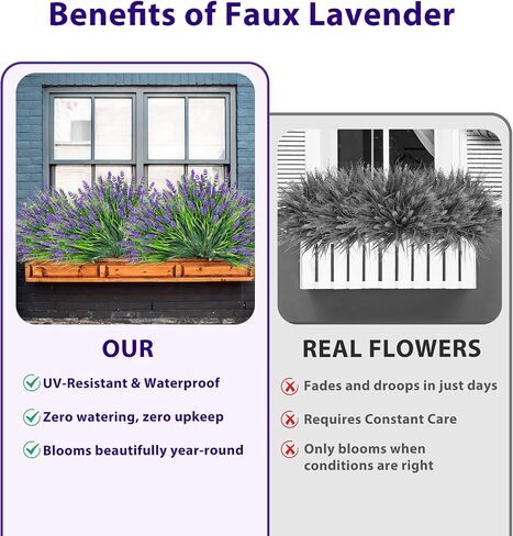 24 Bundles Artificial Plants Outdoor – UV Resistant Lavender Plastic Fake Faux Flowers Shrubs for Home Porch Garden Yard Window Box, Faux Flowers for Outdoor Planters in Saudi Arabia