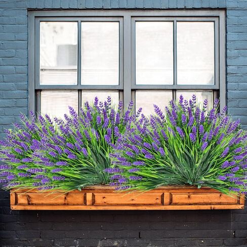 24 Bundles Artificial Plants Outdoor – UV Resistant Lavender Plastic Fake Faux Flowers Shrubs for Home Porch Garden Yard Window Box, Faux Flowers for Outdoor Planters in Saudi Arabia